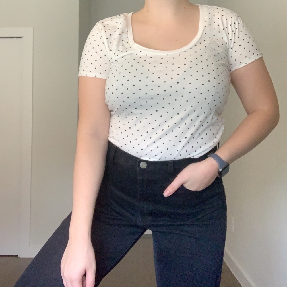 ❤️Nordstrom BP White Polka Dot Scoop Neck T-shirt